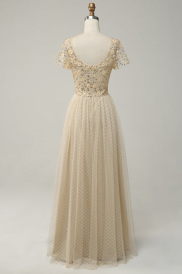 Albaricoque Tul A Line Vestido de Fiesta Con Apliques